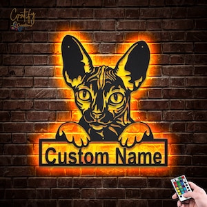 Custom Sphynx Cat Metal Sign with LED Lights