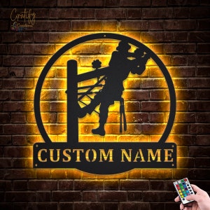 Lineman Metal Sign LED Lights v3, Custom Lineman Metal Sign, Lineman Neon Sign, LineWork Neon Wall Decor, Lineman Wall Hanging