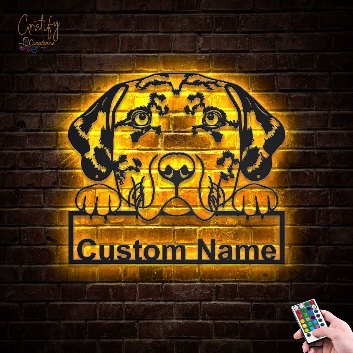ライト・ランタン motto_dog 02 X FROM SCRATCH motto_kuma Catahoula Leopard Dog Metal Wall Art LED Lights, Custom