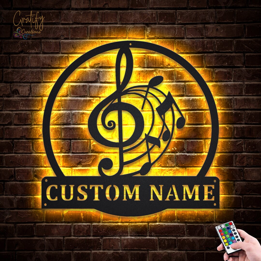 Custom Music Notes Metal Wall Art With LED Lights - Etsy