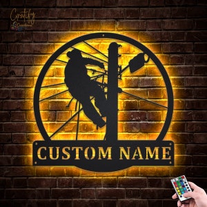 Lineman Metal Sign LED Lights v2, Custom Lineman Metal Sign, Lineman Neon Sign, LineWork Neon Wall Decor, Lineman Wall Hanging