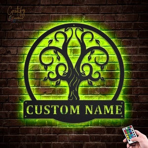 Roots Tree Familie Metallschild LED-Leuchten v13, Benutzerdefinierte Familienmetallschilder, Baum des Lebens Neonmetalldekor, Baum des Lebens-Wandbehang
