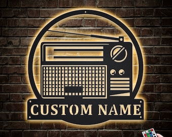 Custom Radio Metal Sign With LED Lights V3, Personalized Radio Vintage Sign, Radio Shop Home Decor, Radio Studio Name Sign