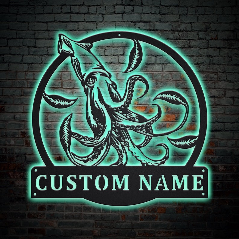 Squid Sign Design Giant Squid Metal Sign LED Lights, Custom Giant Squid Sign, Giant Squid ...