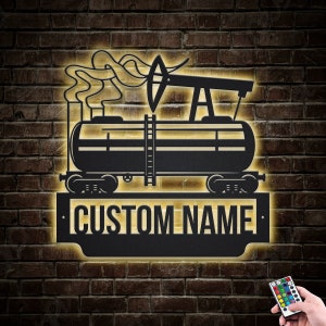 Oilfield Metal Sign LED Lights v6, Custom Oilfield Metal Sign, Oil Field Roughneck Name Sign, Oil Field Neon Metal Wall Decor