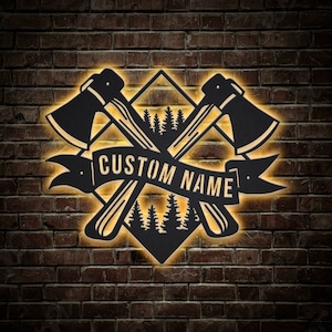 Woodworking Lumberjack Metal Sign LED Lights v5, Custom Lumberjack Metal Sign, Lumberjack Neon Metal Decor, Lumberjack Wall Hanging