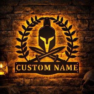 Spartan Warrior LED Metal Wall Art | Custom Monogram Spartan Sign