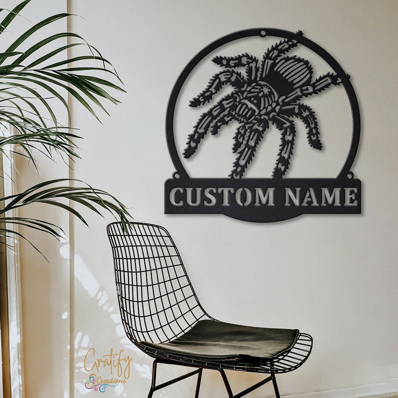 Spider Metal Sign Art LED Lights v3, Custom Tarantula Metal Wall Art Sign, Tarantula Neon Metal Wall Decor, Spider Wall Hanging image 4