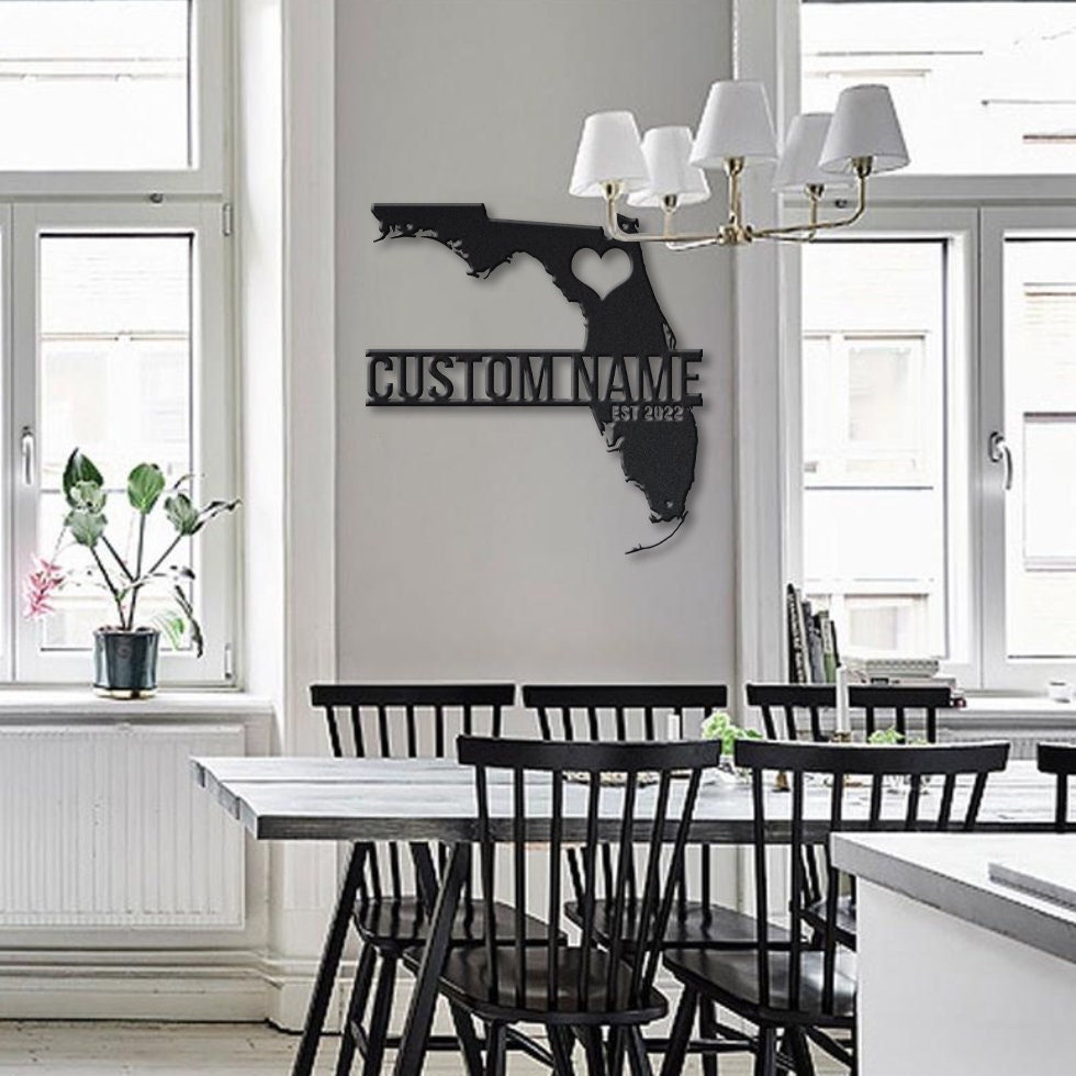 Florida State Map Metal Sign With LED Lights, Custom Florida State Map ...