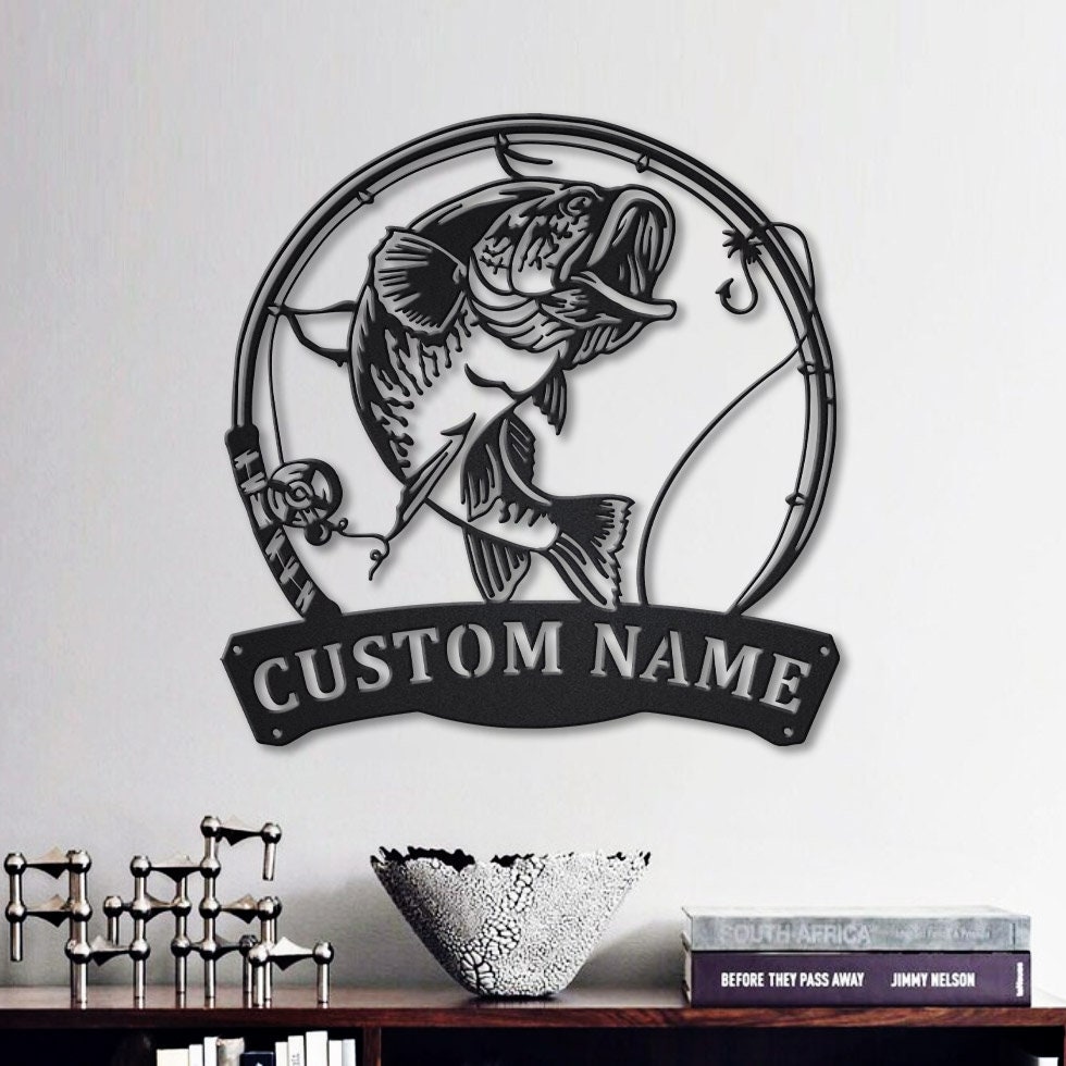 Custom Largemouth Bass Fish Pole Metal Sign Art, Personalized