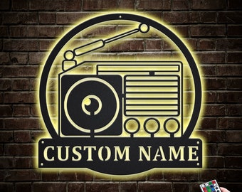 Radio Metal Sign LED Lights V4, Custom Radio Vintage Sign, Radio Neon Metal Wall Decor, Radio Studio Name Sign, Radio Wall Hanging
