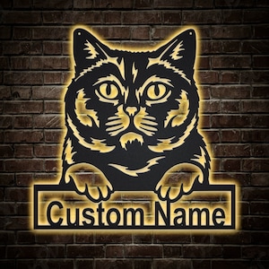 Personalized British Shorthair Cat Metal Sign With LED Lights | Custom British Shorthair Cat Metal Sign | Birthday Gift | Cat Sign