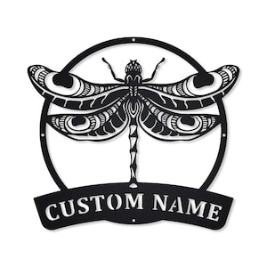 Custom Dragonfly Monogram Metal Signs Art, Personalized Dragonfly Metal Wall Decor, Dragonfly Wall Hanging For Decoration