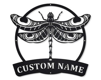 Custom Dragonfly Monogram Metal Signs Art, Personalized Dragonfly Metal Wall Decor, Dragonfly Wall Hanging For Decoration