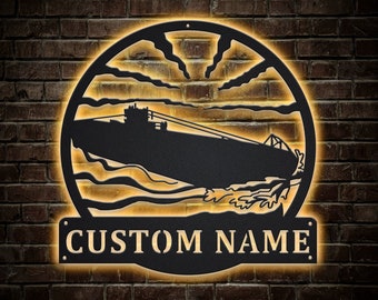 Submarine Metal Sign LED Lights V2, Custom Submarine Metal Wall Art, Submarine Neon Sign Wall Decor, Navy Submarine Wall Hanging