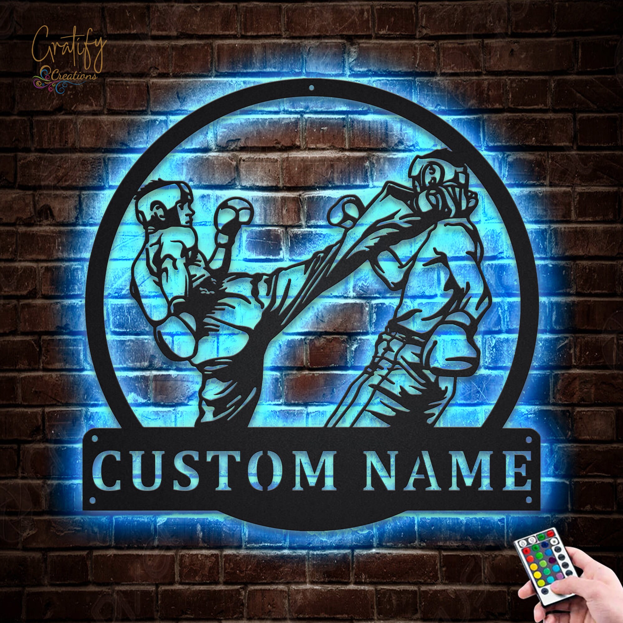 Kickboxing Sport Metal Sign LED Lights, Custom Kickboxing Sport Metal ...