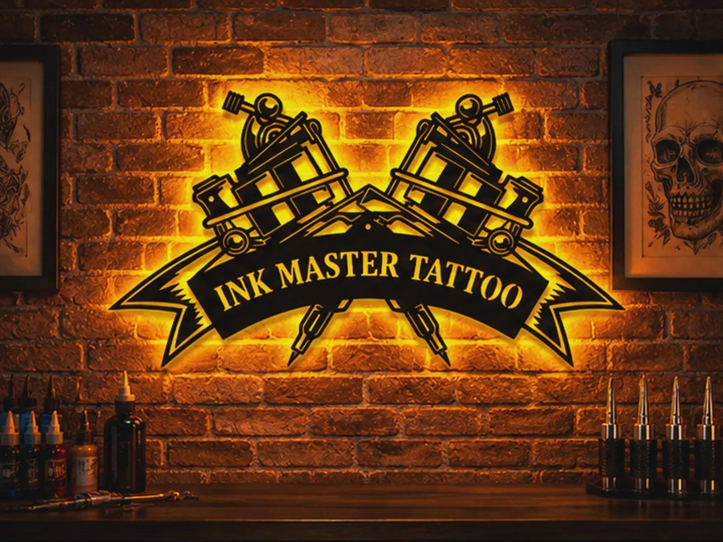3D立体文字 ウォールアート サインボード インテリア ハンドメイドTATTOO Personalized Tattoo Shop Sign LED | Custom Tattoo Artist Metal