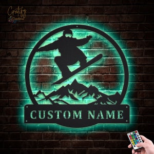 Custom Snowboarding Metal Sign With LED Lights, Personalized Snowboarding Sign, Snowboard Name Sign, Winter Sport Lover Wall Hanging image 6