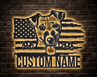 Personalized US Jack Russell Terrier Dog Metal Sign With LED Lights,Custom Jack Russell Terrier Dog Sign,Dog Name Sign, Dog Lover Home Decor