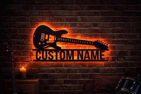 Personalized Guitar Studio Name Sign, RGB Color Changing LED Wall