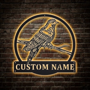 Personalisierte Kuckuck Vogel Monogramm Metallschild mit LED-Leuchten | Kuckucks-Vogel-Metallschild | Geburtstagsgeschenk | Kuckuck Vogel Geschenk