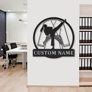 Personalized Karate Girl Monogram Metal Sign Art, Custom Karate Girl Sport Metal Sign, Metal Sport Sign, Karate House Sign
