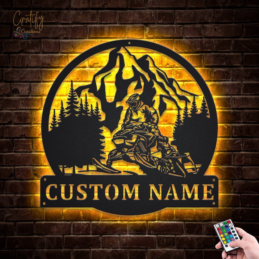 Snowmobile Jump Metal Sign LED Lights V3 Custom Snowmobiling Etsy