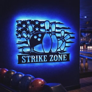 Custom Bowling Monogram Metal Sign with LED Lights | Bowling Wall Art