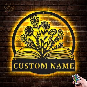 Book Metal Wall Art LED Lights v8, Custom Book Fans Metal Signs, Book Neon Metal Wall Decor, Book Wall Hanging For Decoration