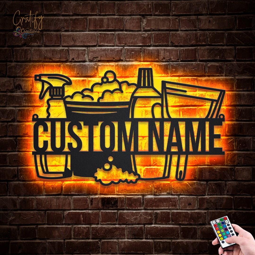 Cleaning Frame Metal Sign LED Lights V3, Custom Cleaning Frame Metal ...