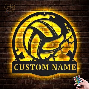 Volleyball Metal Wall Art LED Lights v1, Volleyball Metal Wall Art Signs RGB, Volleyball Metal Wall Decor, Sport Wall Hanging