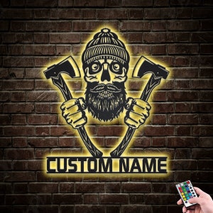 Lumberjack Axe Metal Wall Art LED Lights v4, Custom Lumberjack Metal Sign, Lumberjack Neon Metal Wall Decor, Lumberjack Wall Hanging