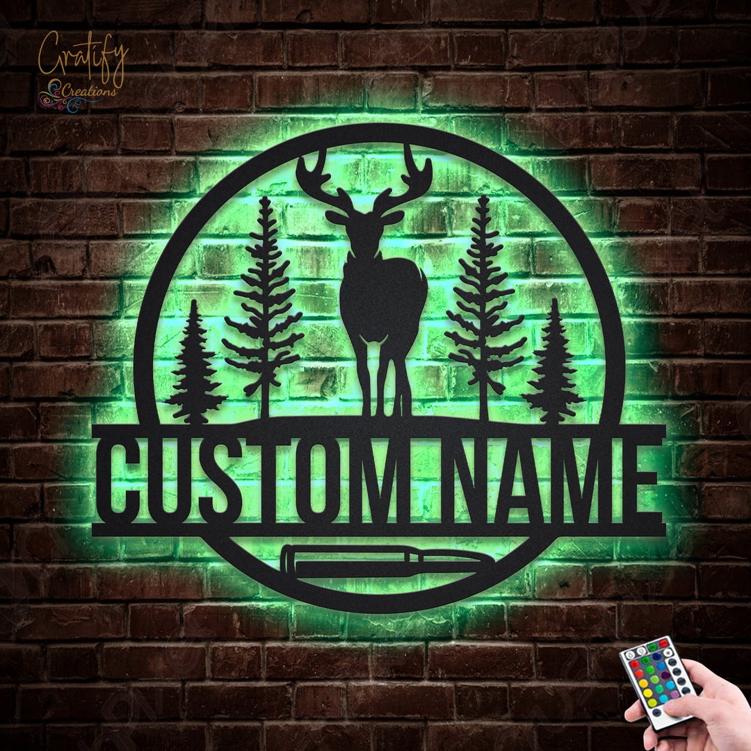 Deer Hunting Personalized Metal Sign With Led Monogram Metal Wall Decor