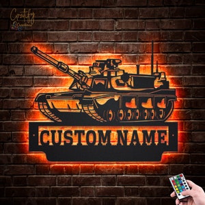 Custom US Military Tank Metal Sign With LED Lights, Personalized US Military Tank Metal Signs, Military Tank Wall Hanging For Decoration