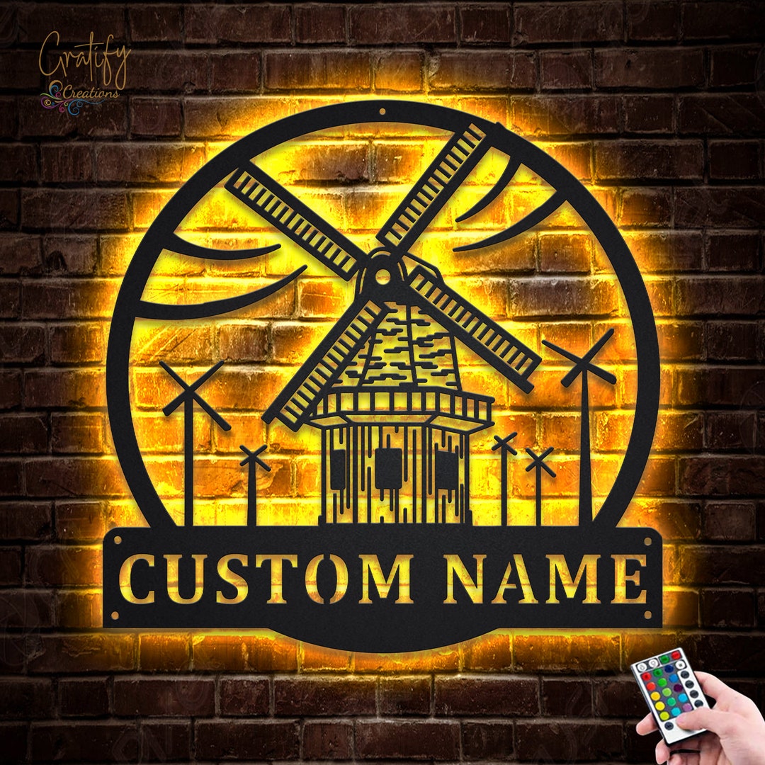 Windmill Metal Sign LED Lights V5, Custom Windmill Metal Sign, Windmill ...