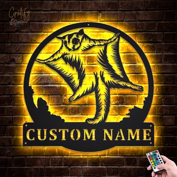 Personalized Sugar Glider Metal Sign Art | Custom Sugar Glider Metal Sign | Petaurus Breviceps Custom Home Decor