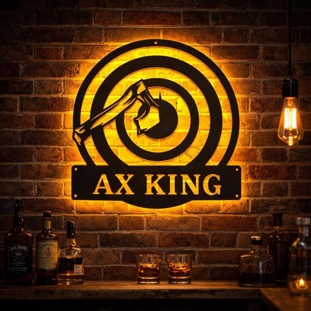 Axe Throwing Monogram Metal Sign LED Lights, Custom Axe Throwing Metal ...