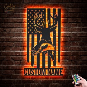 Deer Hunting Flag US Metal Sign LED Lights,Deer Hunting Neon Signs, Deer hunting Metal Wall Art LED,Deer Hunting Gift ,Deer Decor Cabin