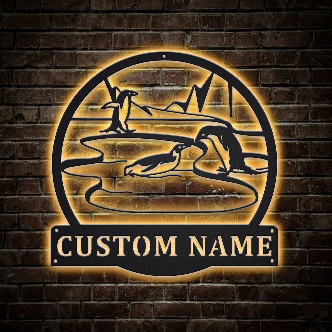 Penguin Animal Bird Metal Sign LED Lights V3, Custom Penguin Bird Metal