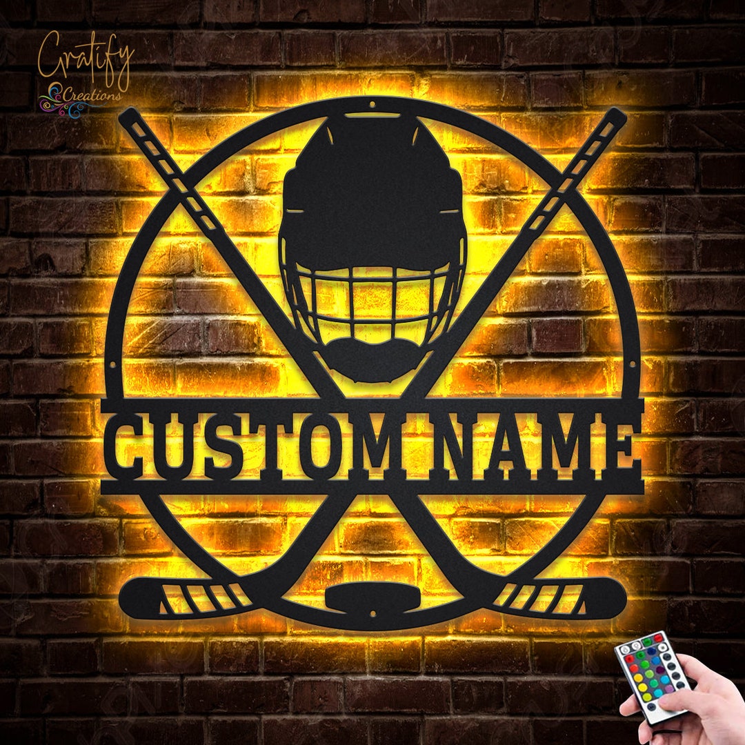 Hockey Stick Custom Metal Wall Art With LED Lights, Personalized Air ...