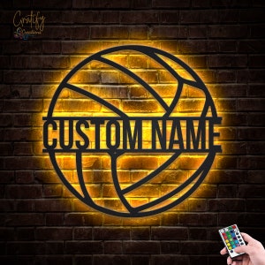 Custom Volleyball Ball Metal Wall Art With LED Lights,Volleyball Metal Wall Art Signs RGB,Volleyball Metal Wall Decor, Sport Wall Hanging