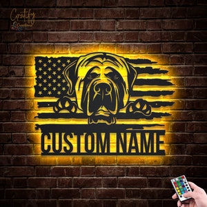 US English Mastiff Dog Metal Sign LED Lights, Custom Mastiff Dog Sign, Mastiff Dog Neon Metal Wall Decor, Dog Name Sign, Dog Wall Hanging