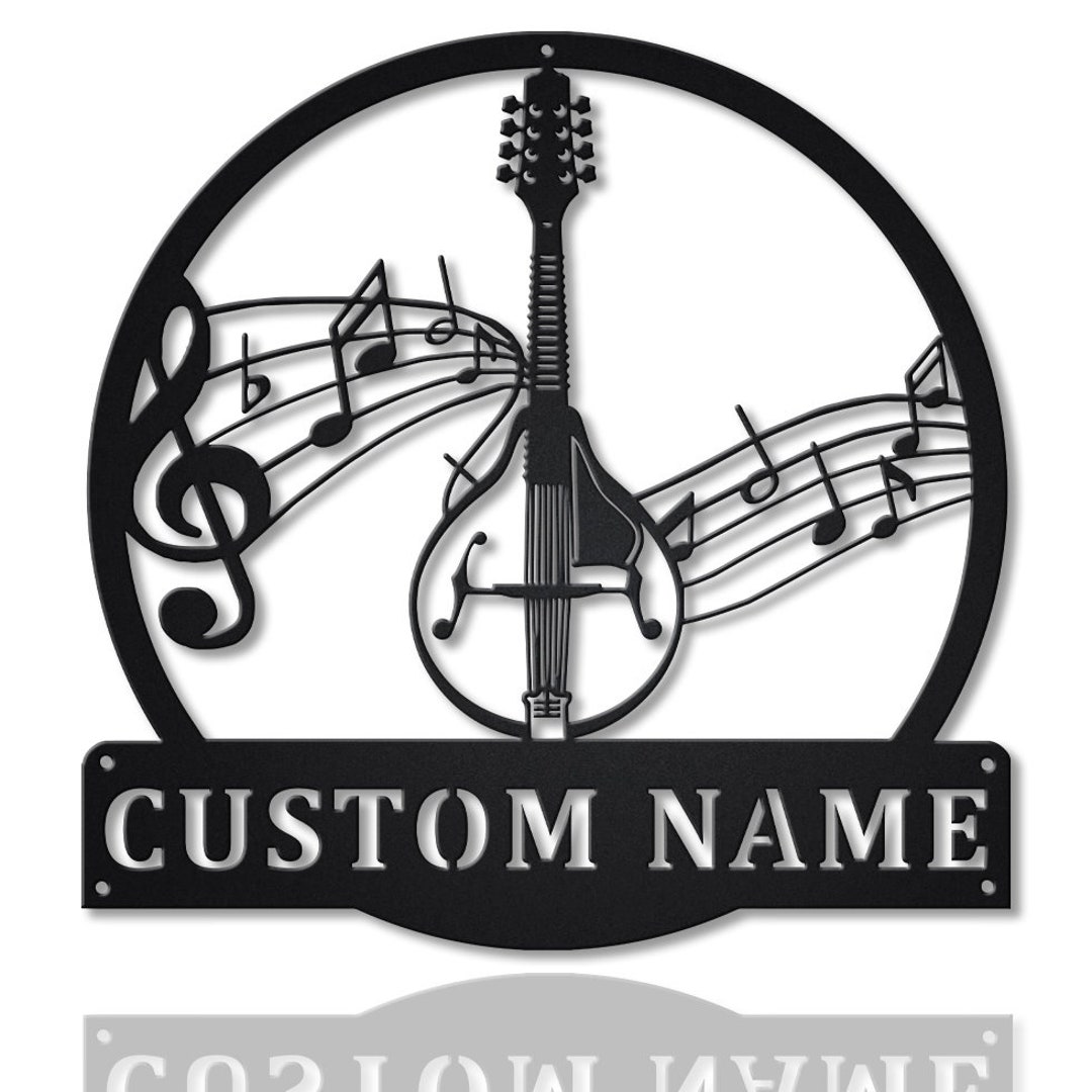 Mandolin Music Monogram Metal Sign Art, Custom Mandolin Metal Sign