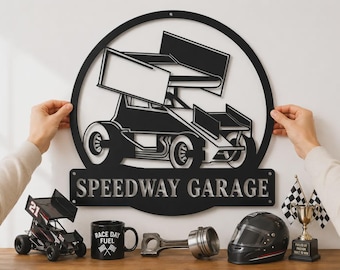 Custom Sprint Car Metal Monogram Sign: Racing Home Decor