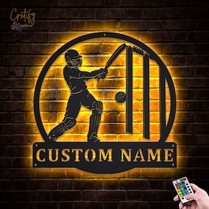 Cricket Sport Metal Wall Art With LED Lights, Custom Cricket Sport Metal Signs, Cricket Sport Metal Decor, Cricket Wall Hanging