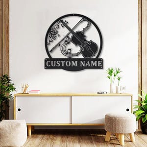 Letrero de pared metálico LED personalizado con forma de viola, decoración para estudio de música con cambio de color RGB, regalo para músicos de cuerda imagen 7
