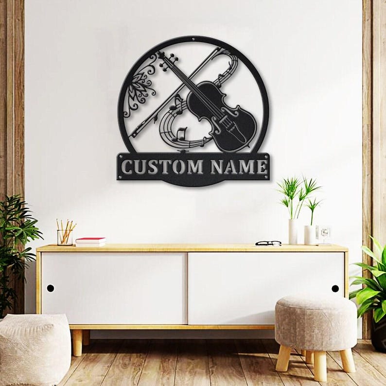 Letrero de pared metálico LED personalizado con forma de viola, decoración para estudio de música con cambio de color RGB, regalo para músicos de cuerda imagen 7