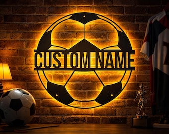 Custom Soccer Metal Sign with LED Lights | Personalized Soccer Wall Art