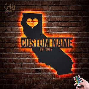California State Map Metal Sign LED Lights, Custom California State Map Metal Sign, Born In California State Neon Sign Metal Wall Decor