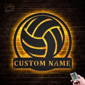 Volleyball Metal Sign With LED Lights, Custom Volleyball Metal Wall Art, Volleyball Custom Wall Hanging For Decoration
